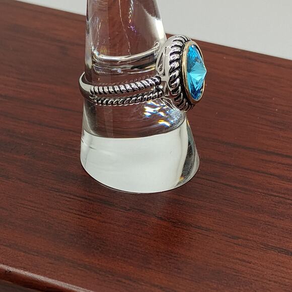 Reverse cut Blue CZ and Sterling Silver Ring Size 9 signed FD 925 - Picture 5 of 7